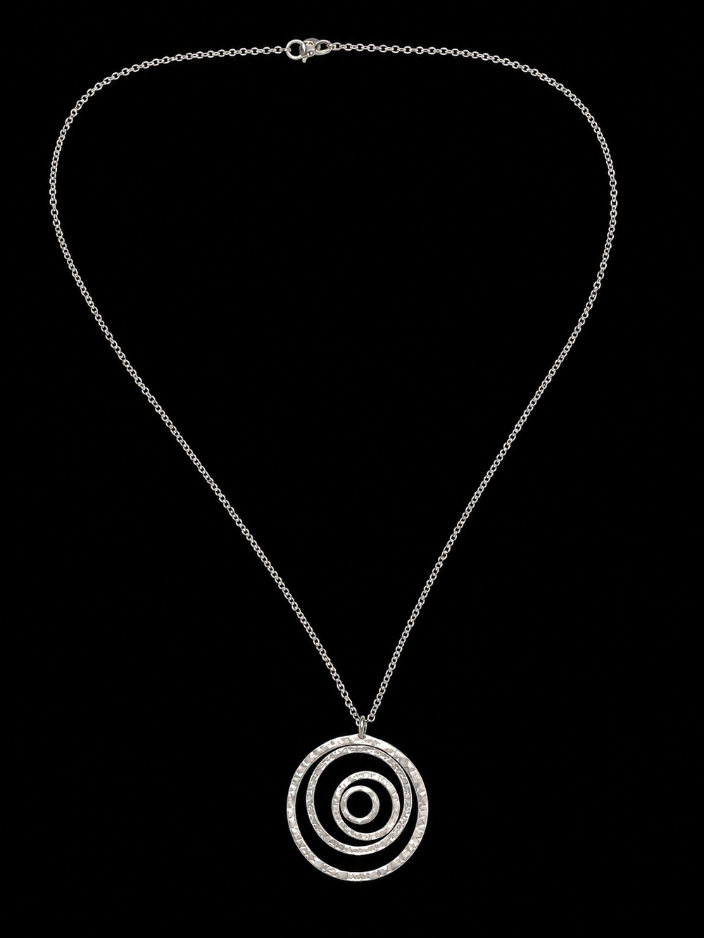 925 Israel Sterling Silver Concentric Circle Pendant Necklace - Silver